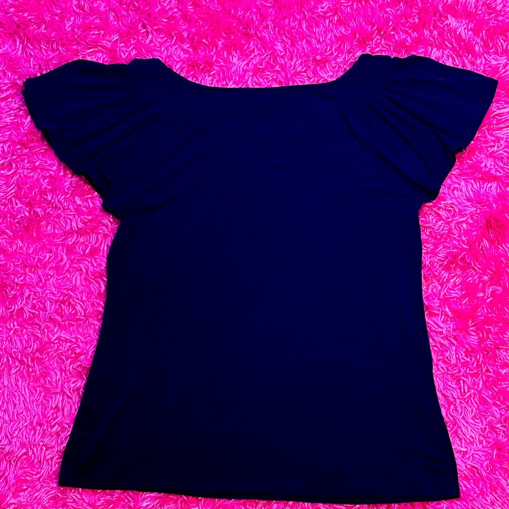 George Blue Fitted Blouse with Flutter Sleeves A004